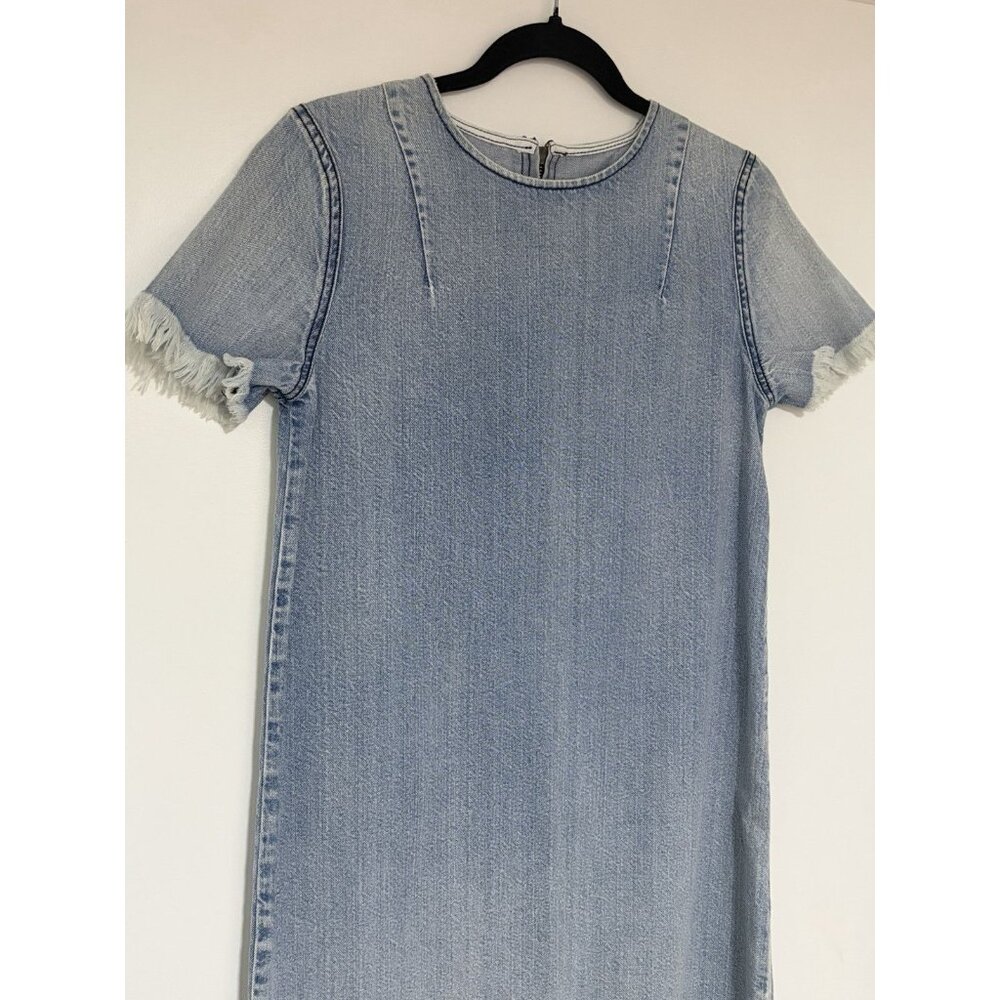 pistola Light Blue Denim Mini Dress with Frayed Trim - Picture 2 of 8